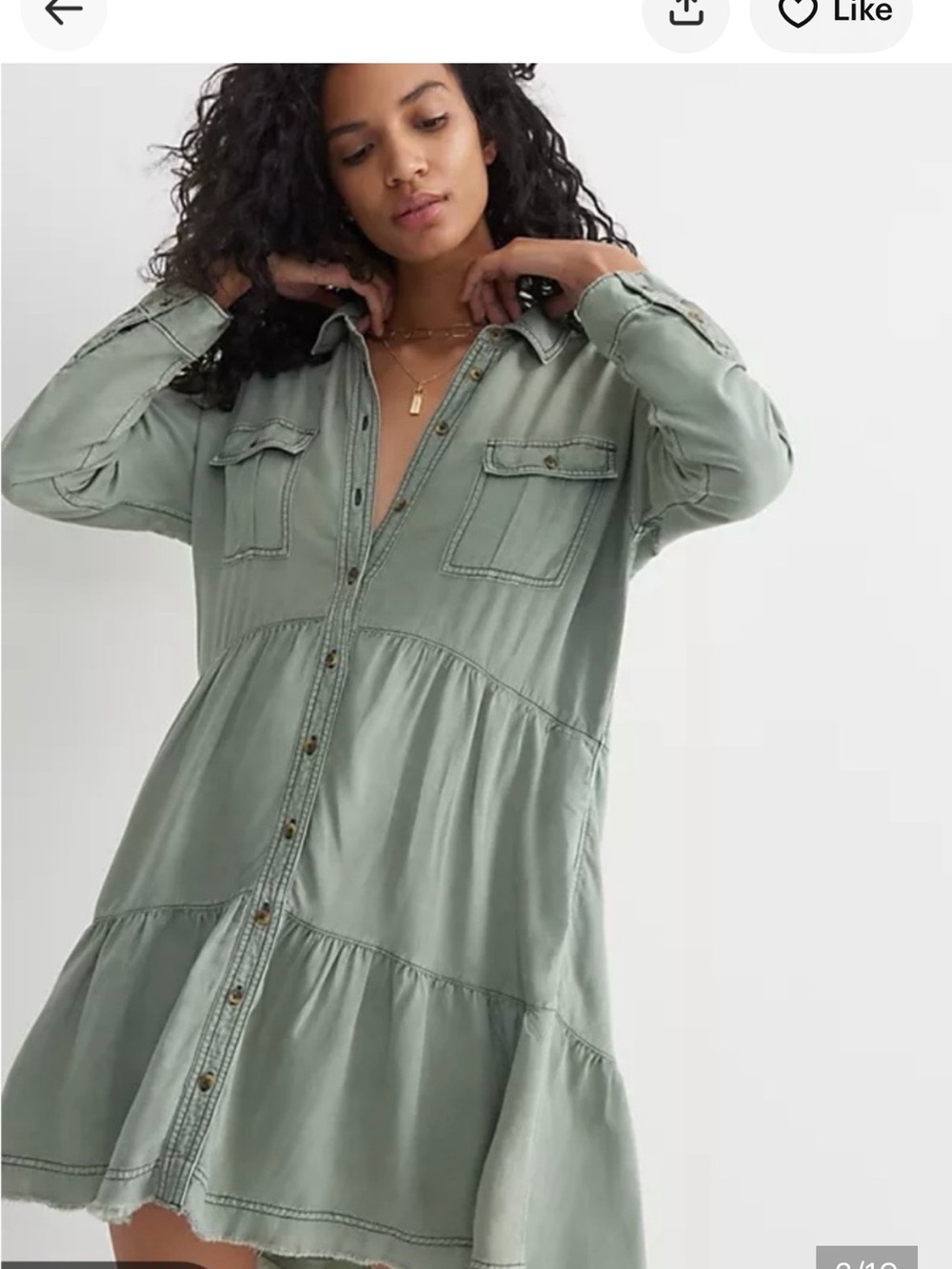 Pilcro by Anthro Women’s  drop waist hippie long sleeve Sage army greenDress M